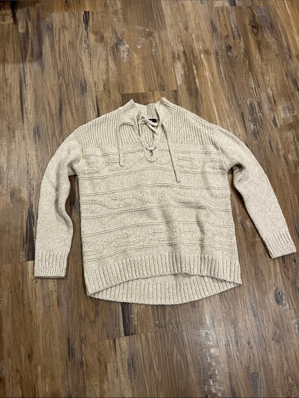 Talbots Beige Cable-Knit Tie-Neck Sweater